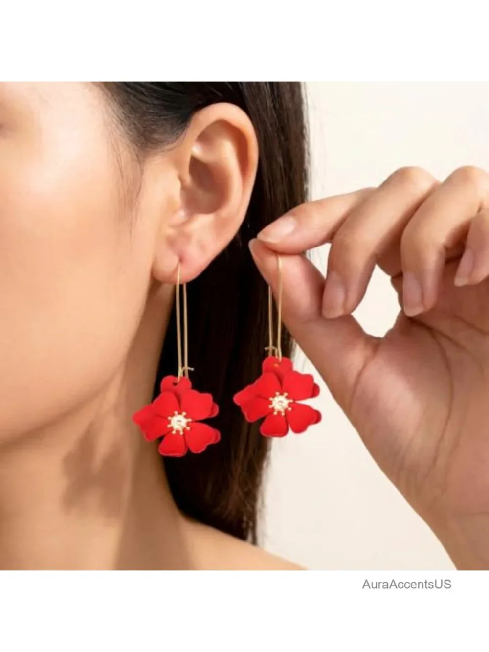 Bohemian Daisy Flower Dangle Earrings Gold Plated Long Drop Floral Statement